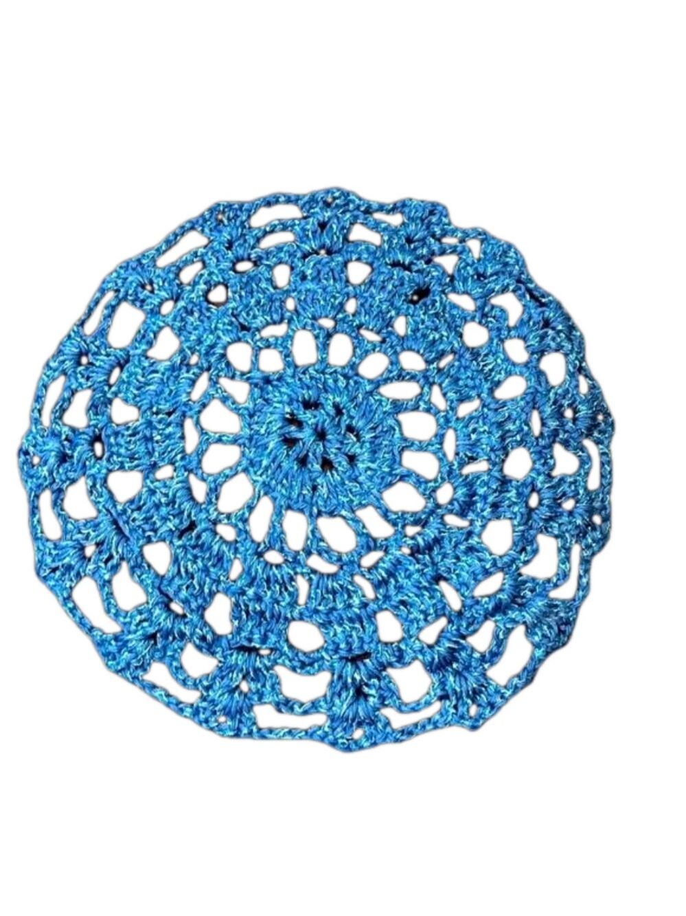Handmade Metallic Blue Crochet Doily
